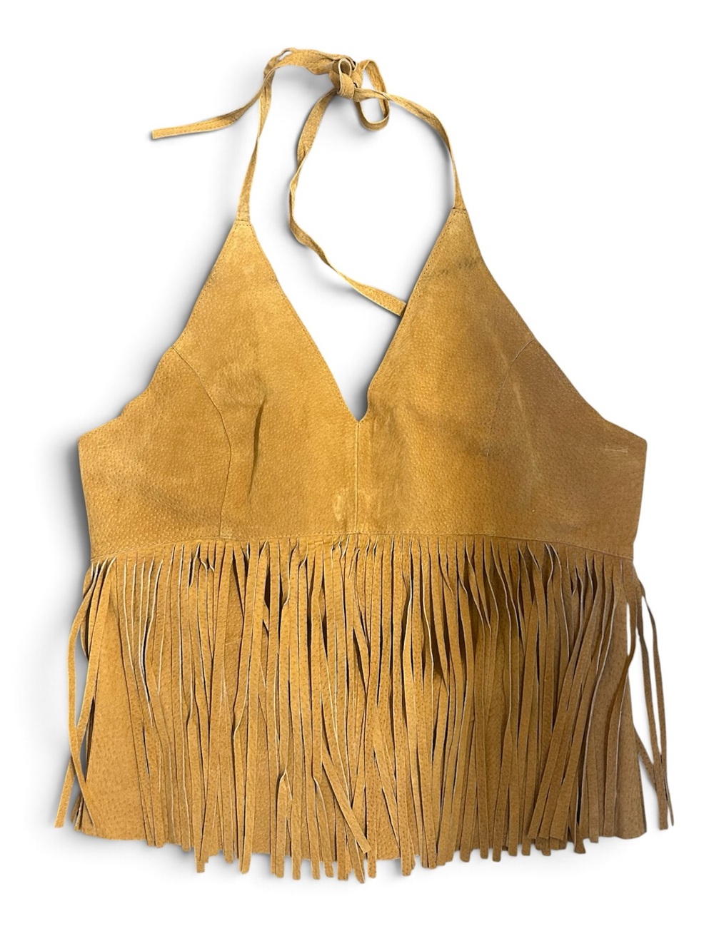 Vintage Y2K Misdemeanor Genuine Leather Fringe Halter Top Deadstock NWT Gadzooks